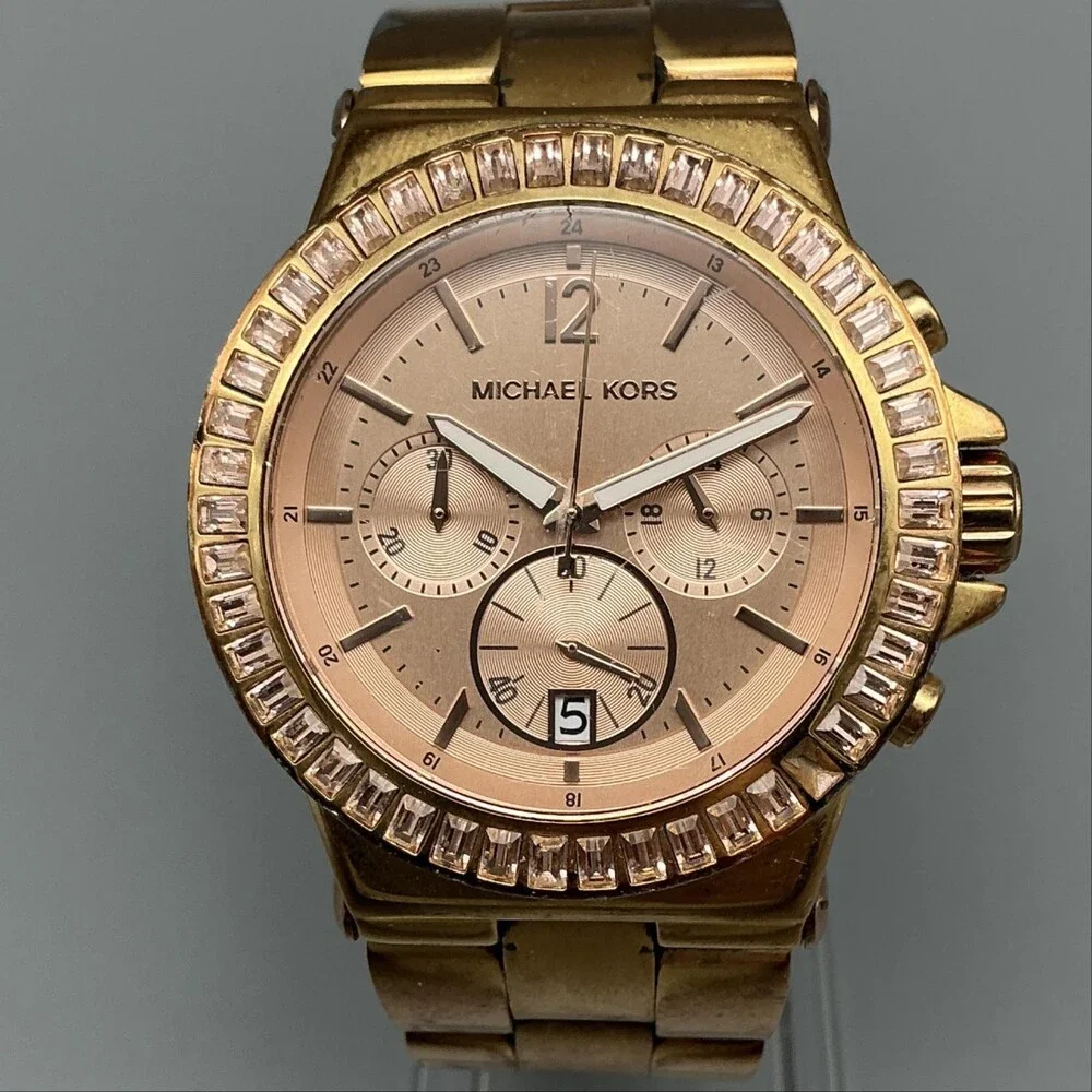 Michael Kors MK-5412 Womens Watch 41mm Crystal Bezel Chronograph New Battery 7
